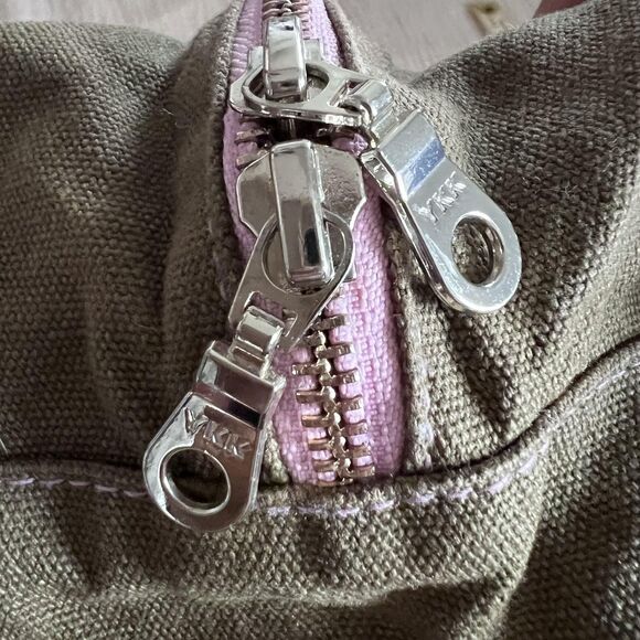 Lola Pilar Hawaii Tote Shoulder Bag Waxed Canvas Olive Pink Tyvek Lining YKK Zip - Picture 6 of 11